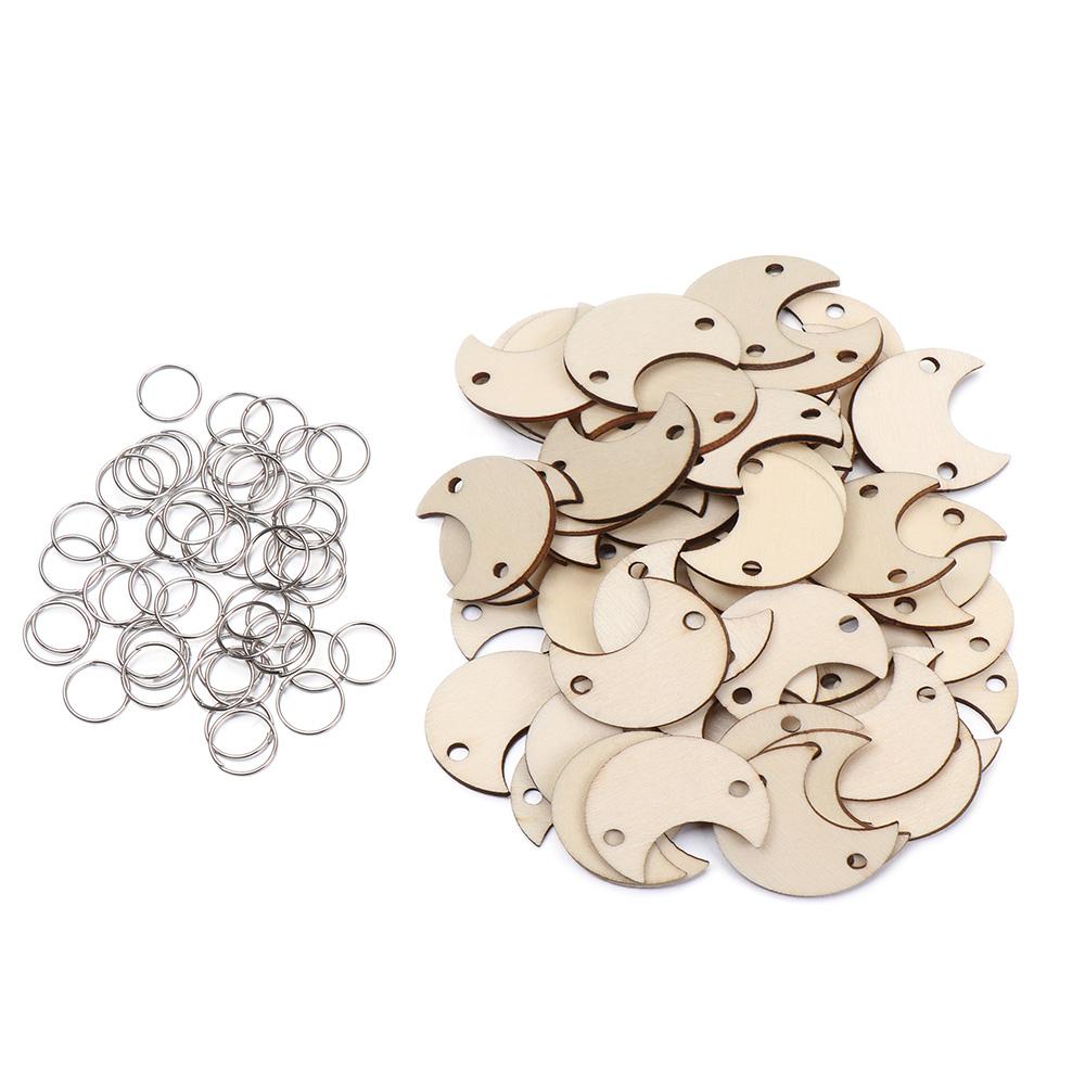 Easter Craft Embellishment Set - 50 ชิ้น/ชุด อุปกรณ์ตกแต่งงานฝีมือ DIY รูปดาว/หัวใจ/วงกลม แผ่นไม้สำหรับแขวนป้าย