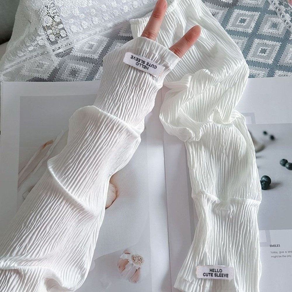 Elastic Lace Trim - ปลอกแขนป้องกันแสงแดดแบบระบายอากาศได้ แต่งระบายยืดหยุ่น ดีไซน์ทรงหลวม ปลอกแขนตาข่าย วัสดุแห้งเร็ว